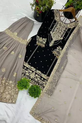Black Sharara With Dupatta Stylish Suit Set