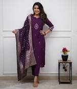 Purple Chanderi Embroidered work Kurta Set