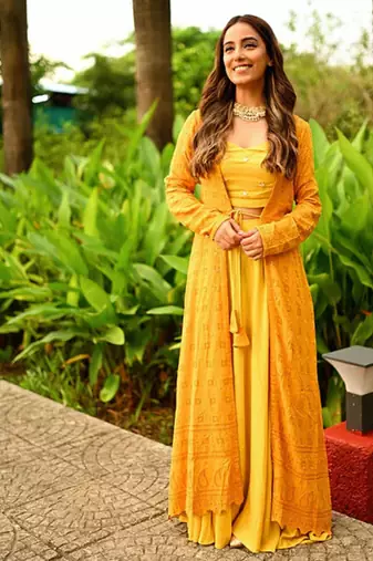 mustard haldi lehenga choli set with embroidered jacket