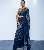 Midnight blue embroidered luxe crepe saree