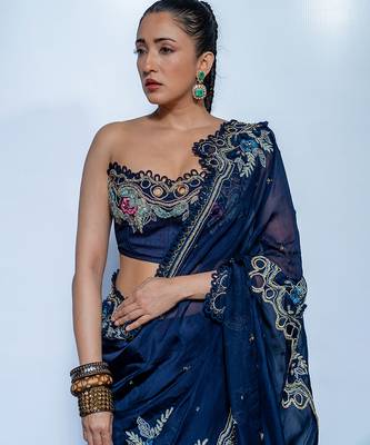 Midnight blue embroidered luxe crepe saree 4