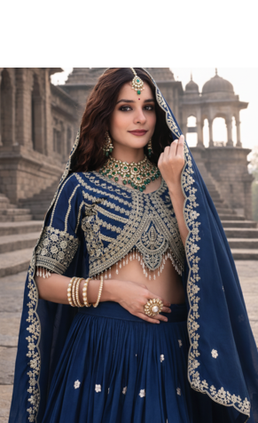 lehenga choli navy blue vichitra zari sequin dupatta 2