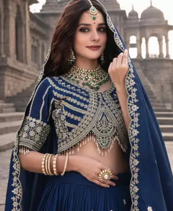 lehenga choli navy blue vichitra zari sequin dupatta