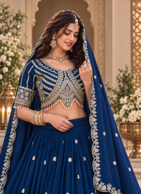 lehenga choli navy blue vichitra zari sequin dupatta 2