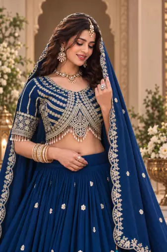 lehenga choli navy blue vichitra zari sequin dupatta