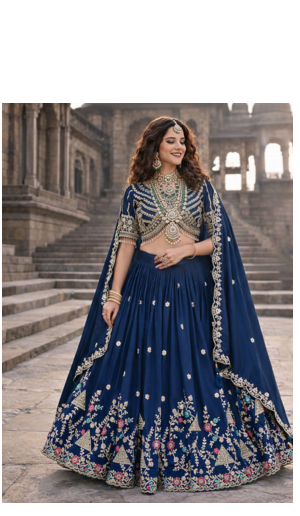 lehenga choli navy blue vichitra zari sequin dupatta 1
