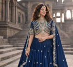 lehenga choli navy blue vichitra zari sequin dupatta