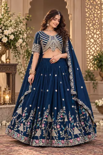 lehenga choli navy blue vichitra zari sequin dupatta