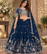 lehenga choli navy blue vichitra zari sequin dupatta