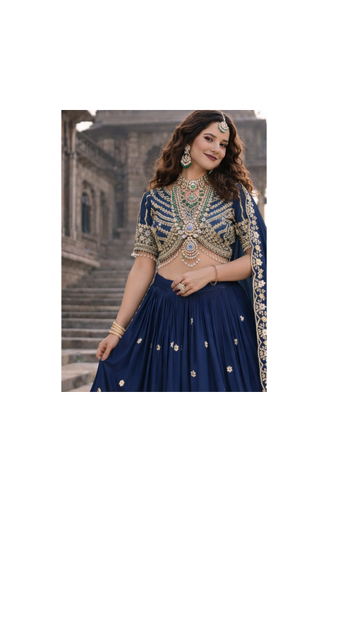 lehenga choli navy blue vichitra zari sequin dupatta 3