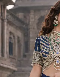 lehenga choli navy blue vichitra zari sequin dupatta