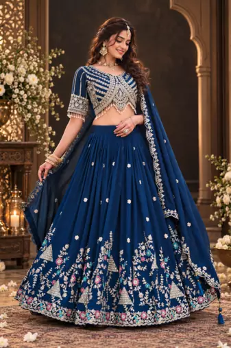 lehenga choli navy blue vichitra zari sequin dupatta