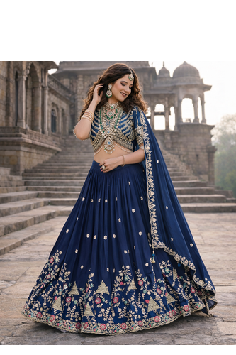 lehenga choli navy blue vichitra zari sequin dupatta 4