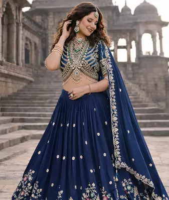 lehenga choli navy blue vichitra zari sequin dupatta