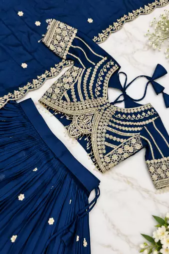 lehenga choli navy blue vichitra zari sequin dupatta
