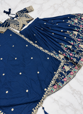 lehenga choli navy blue vichitra zari sequin dupatta 5