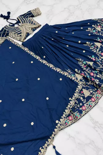 lehenga choli navy blue vichitra zari sequin dupatta