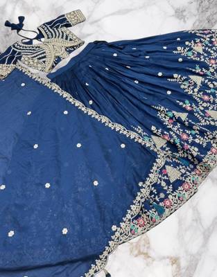 lehenga choli navy blue vichitra zari sequin dupatta 5