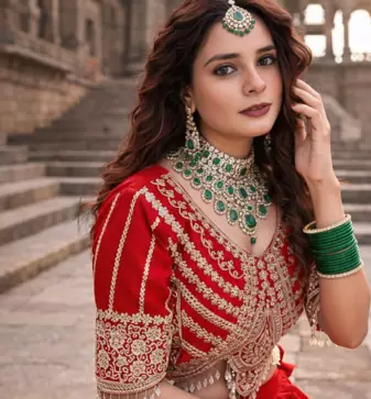 red vichitra lehenga set with cording sequin embroidery