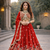 red vichitra lehenga set with cording sequin embroidery