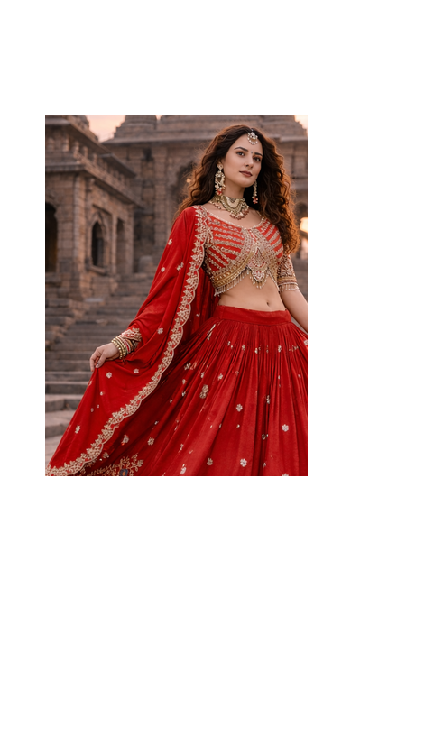 red vichitra lehenga set with cording sequin embroidery 4