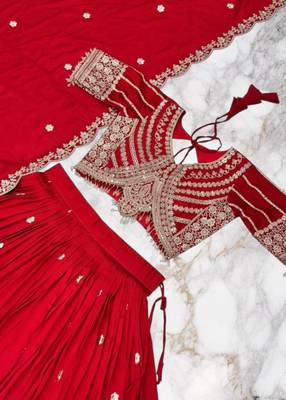red vichitra lehenga set with cording sequin embroidery 5
