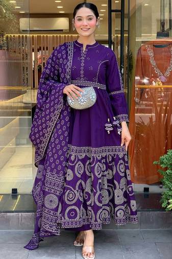 Women Ethnic Motifs Printed Anarkali Kurta with Trouser & Dupatta