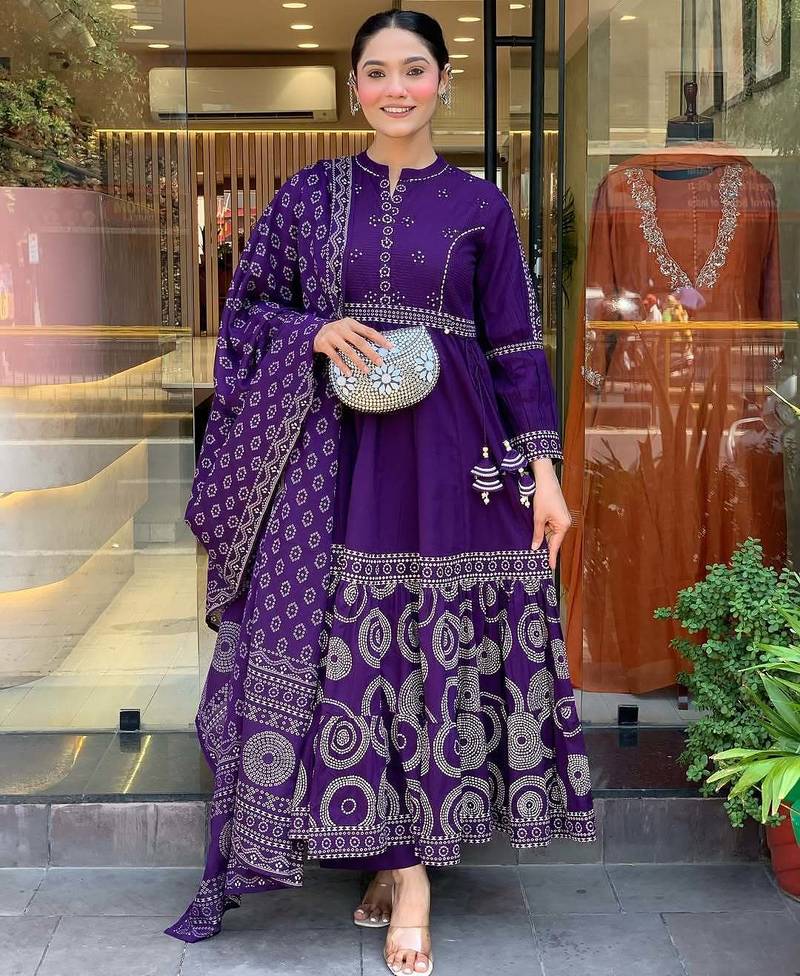 Women Ethnic Motifs Printed Anarkali Kurta with Trouser & Dupatta