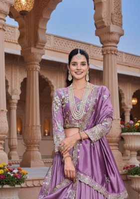 lavender vichitra lehenga set with sequin embroidery 2