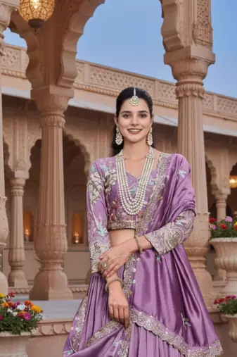 lavender vichitra lehenga set with sequin embroidery