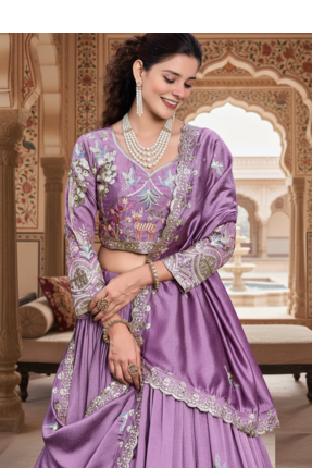 lavender vichitra lehenga set with sequin embroidery 3