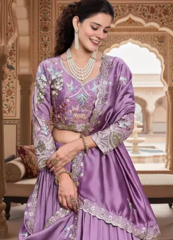 lavender vichitra lehenga set with sequin embroidery