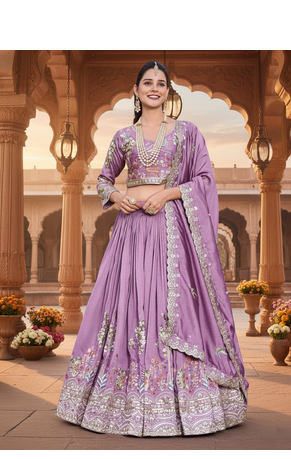 lavender vichitra lehenga set with sequin embroidery 1