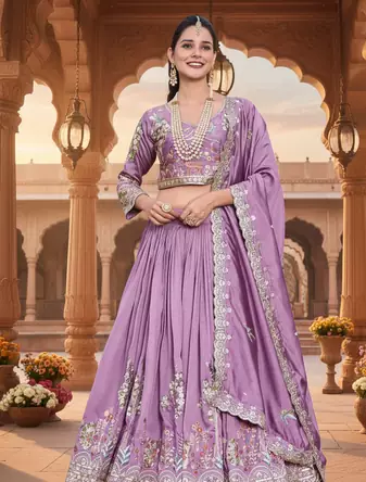 lavender vichitra lehenga set with sequin embroidery