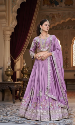 lavender vichitra lehenga set with sequin embroidery 4