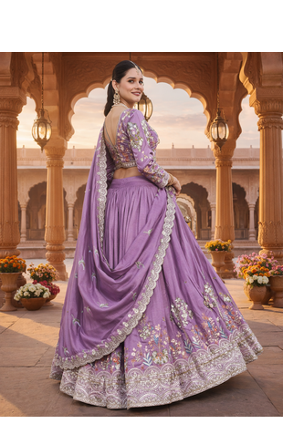 lavender vichitra lehenga set with sequin embroidery 5