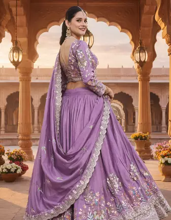 lavender vichitra lehenga set with sequin embroidery
