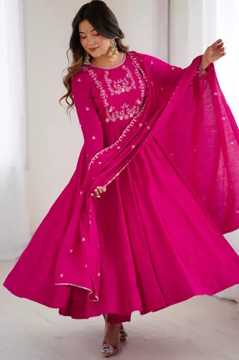 Designer magenta anarkali dress with matching dupatta
