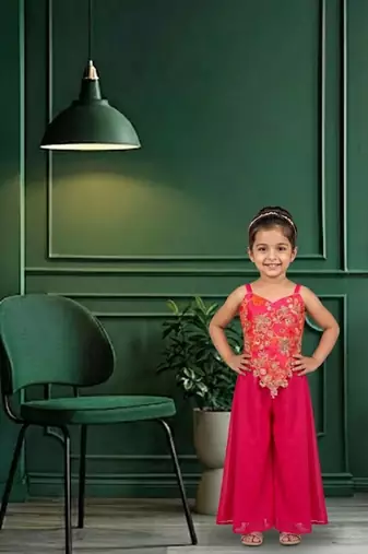 Pink embroidered palazzo set