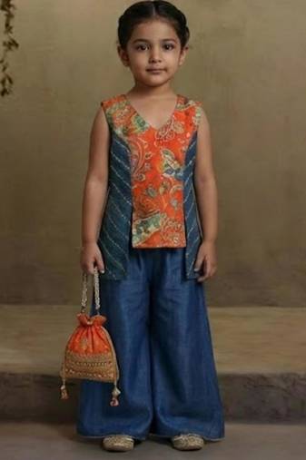 Printed kurti with blue palazzo set