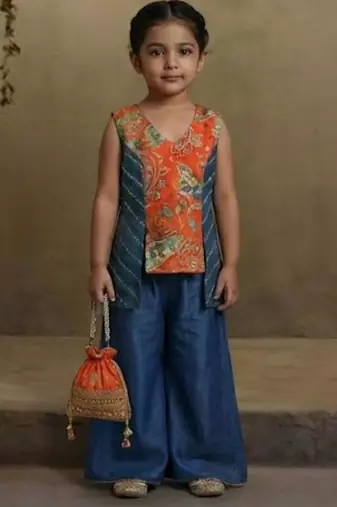 Printed kurti with blue palazzo set