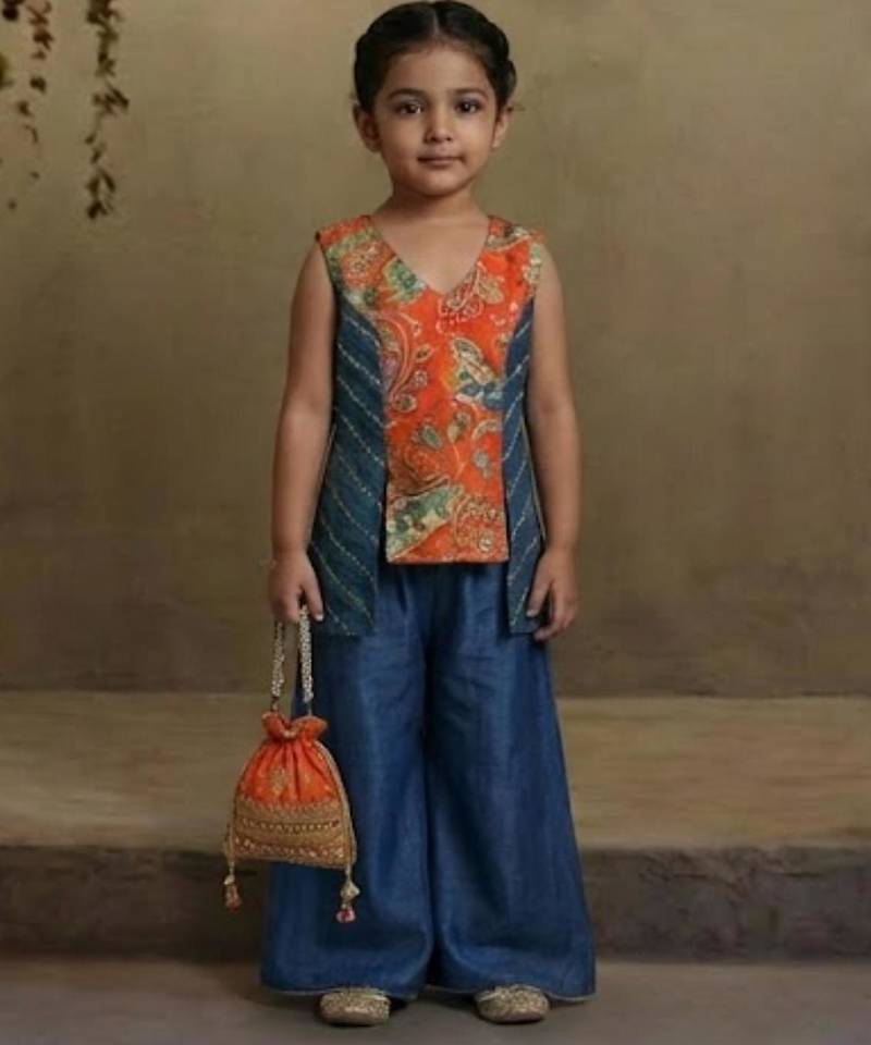 Printed kurti with blue palazzo set