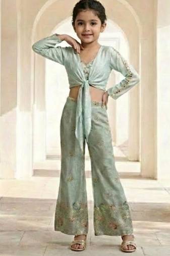 Mint green tie-front palazzo set