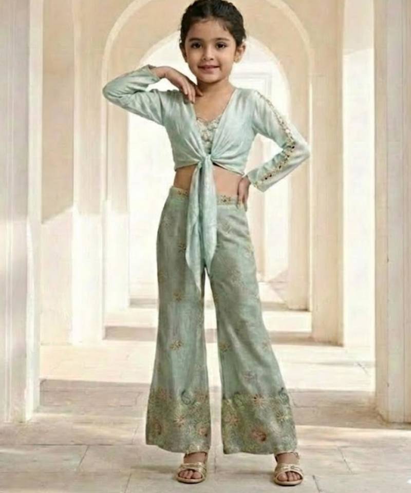 Mint green tie-front palazzo set