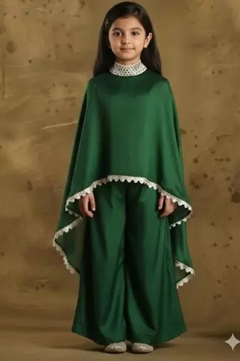 Emerald green cape style ethnic set