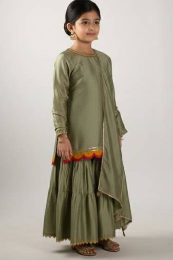 Olive green kurti and sharara set