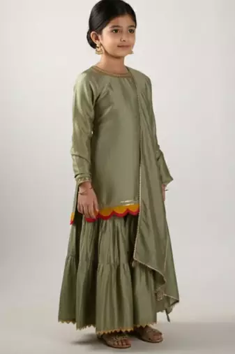 Olive green kurti and sharara set