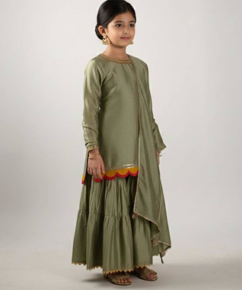 Olive green kurti and sharara set