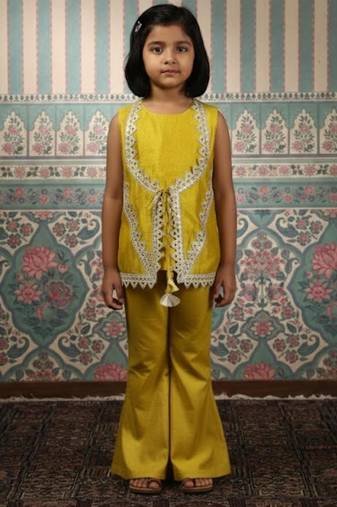 Mustard embroidered tunic and pants set