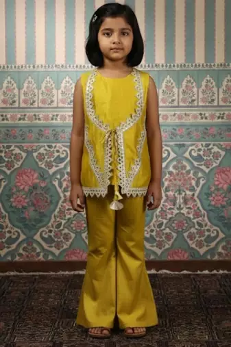 Mustard embroidered tunic and pants set